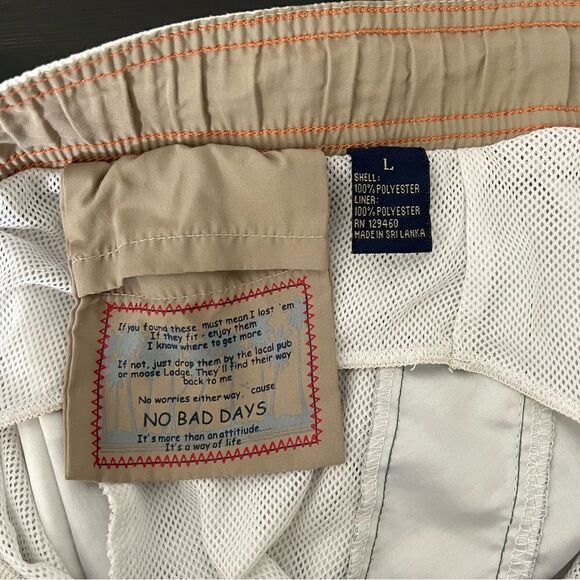 No Bad Days Swim Shorts Trunks Mens Size Large Green Floral Pockets Drawstring - Picture 8 of 13